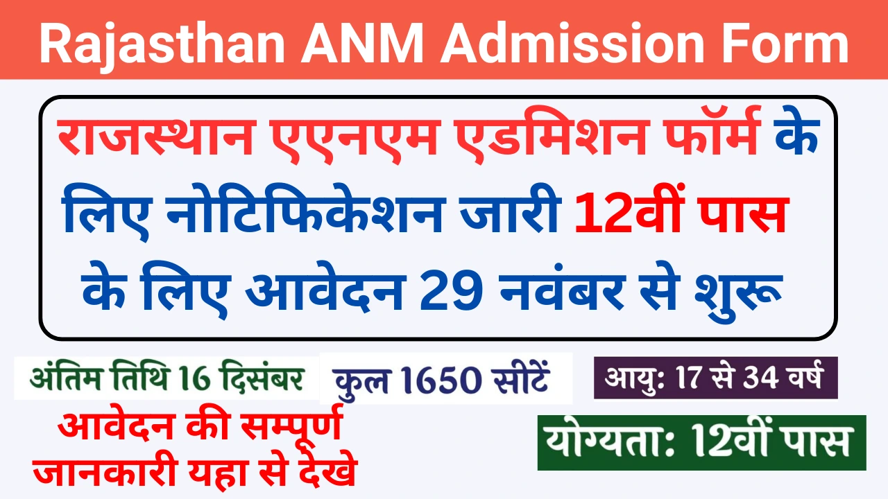 Rajasthan ANM Admission Form 2024