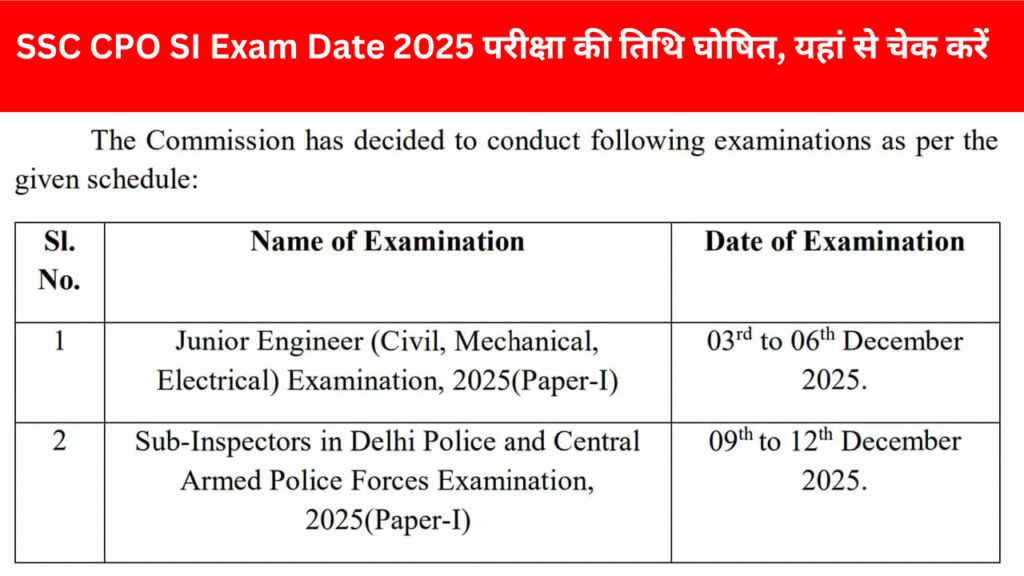 SSC CPO SI Exam Date 2025