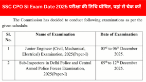 SSC CPO SI Exam Date 2025