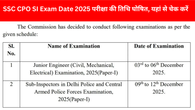 SSC CPO SI Exam Date 2025: एसएससी सीपीओ एसआई परीक्षा की तिथि घोषित, यहां से चेक करें पूरी जानकारी