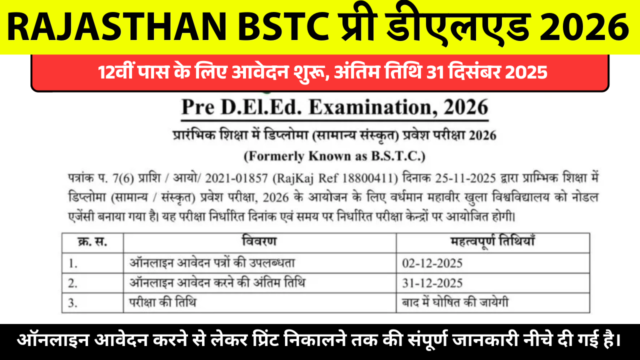 Rajasthan BSTC Pre Deled 2026: फॉर्म, नोटिफिकेशन और आवेदन