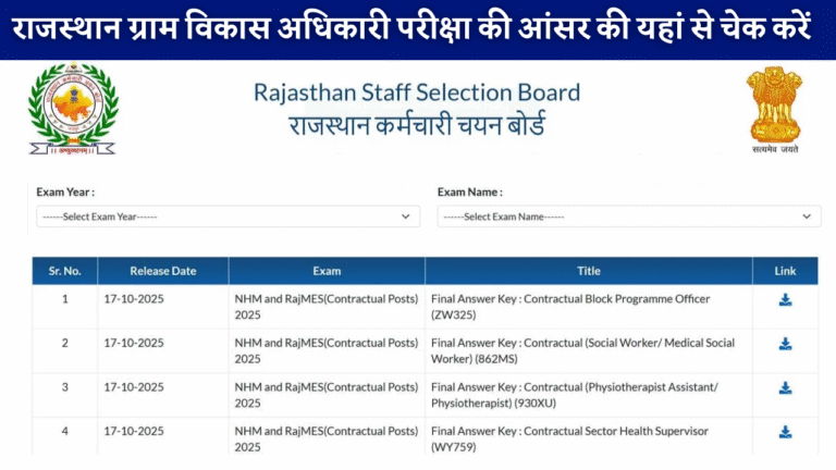 Rajasthan VDO Answer Key 2025