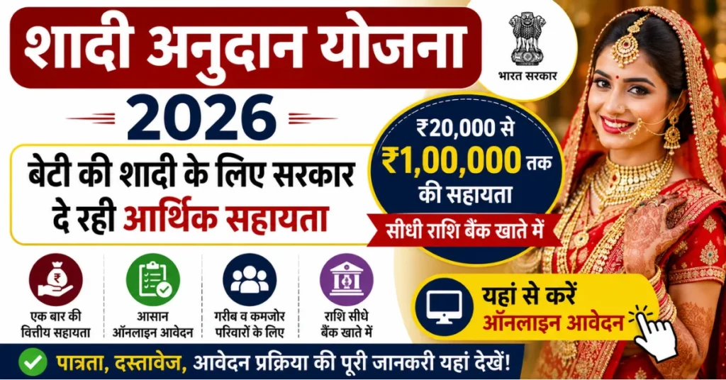 शादी अनुदान योजना 2026 – बेटी की शादी के लिए सरकार दे रही आर्थिक सहायता, यहां से करें ऑनलाइन आवेदन