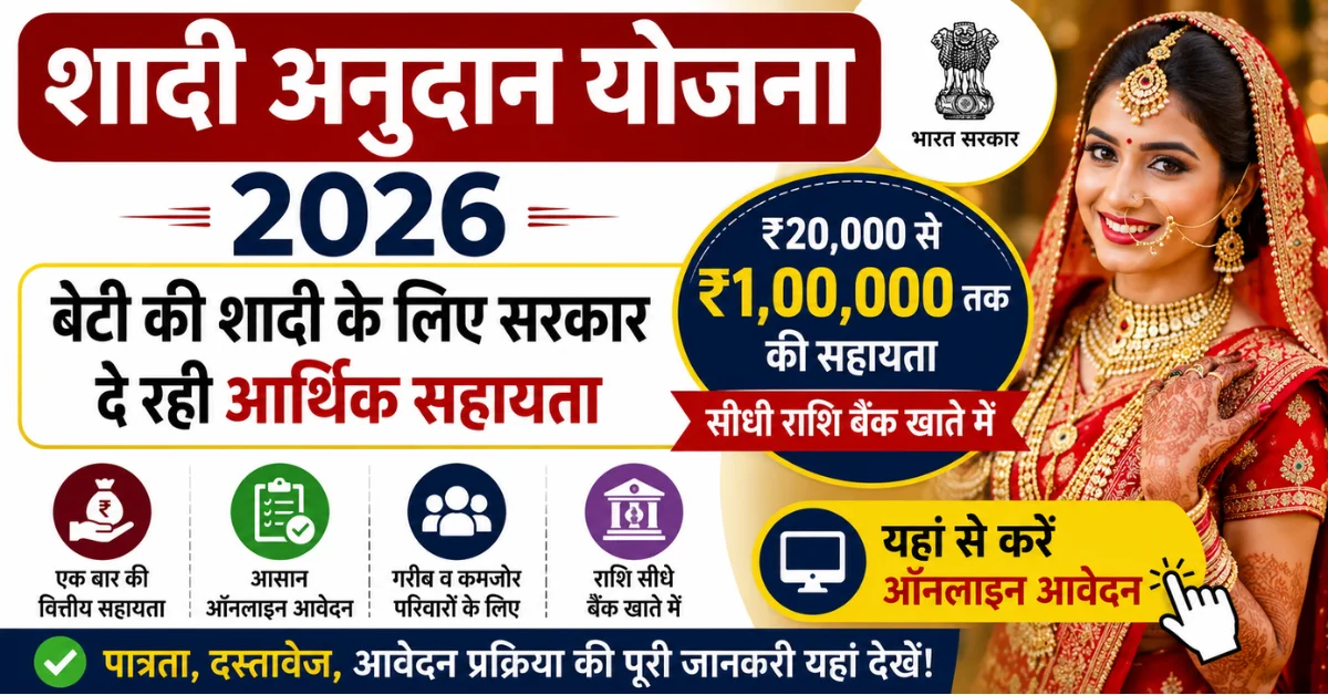 शादी अनुदान योजना 2026 – बेटी की शादी के लिए सरकार दे रही आर्थिक सहायता, यहां से करें ऑनलाइन आवेदन